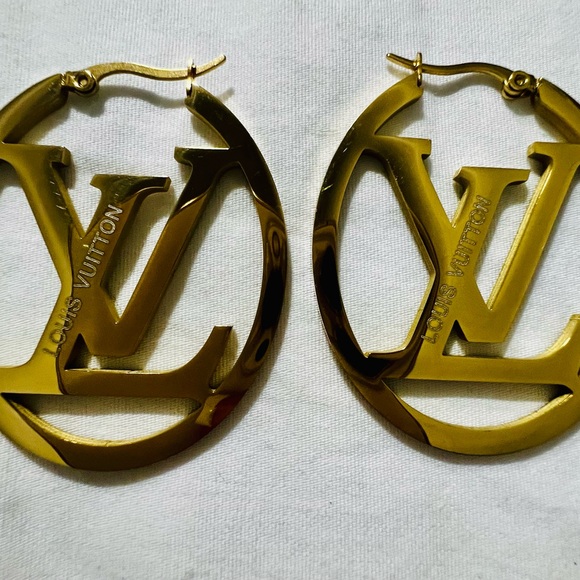 Fashion Jewelry Gold Logo Cutout Hoop Earrings - Picture 3 of 4